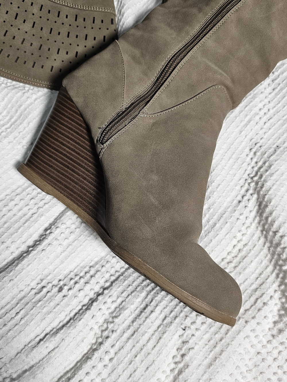 Jasmine Taupe Knee-High Wedge Boots - Picture 9 of 15